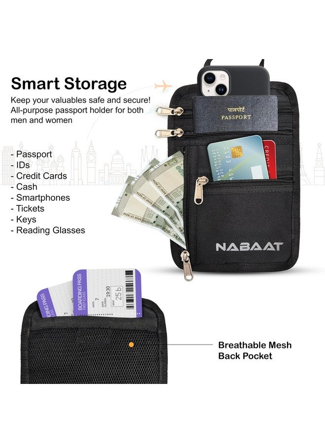 NABAAT Polyester Neck Wallet Passport Holder Bag, Passport Pouch Cover for Men, Women & Family, Cash/Card/Ticket Holder - Travel Essentials Organizer (Black, NW-1) - Image 3