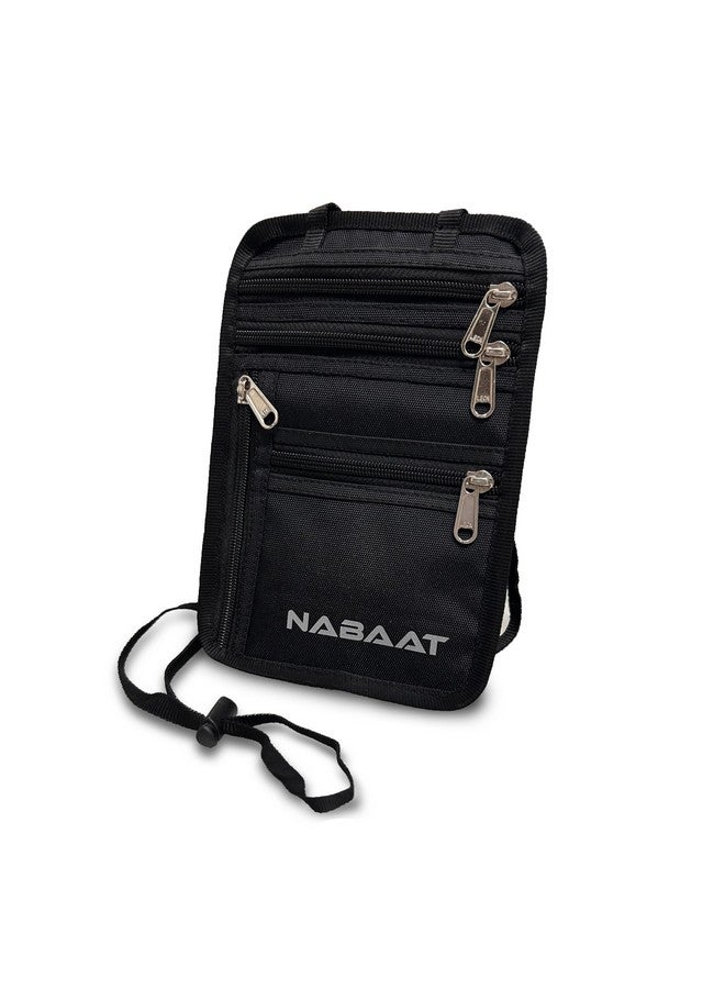 NABAAT Polyester Neck Wallet Passport Holder Bag, Passport Pouch Cover for Men, Women & Family, Cash/Card/Ticket Holder - Travel Essentials Organizer (Black, NW-1) - Image 1