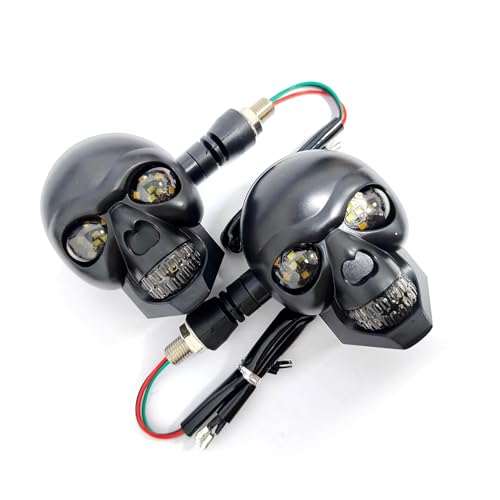 Qurbuns 2 PCS Motorcycle LED Turn Signals 12V Skull Head Design Motorbike Turn Signal Lights Waterproof Motorcycle Warning Indicator Lights Universal for Most Motorbikes Red Yellow - Image 1