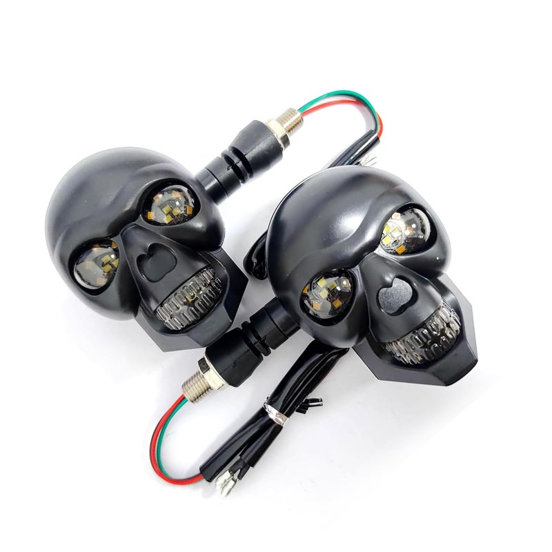 Qurbuns 2 PCS Motorcycle LED Turn Signals 12V Skull Head Design Motorbike Turn Signal Lights Waterproof Motorcycle Warning Indicator Lights Universal for Most Motorbikes Red Yellow - Image 3