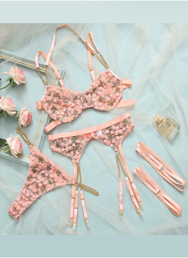 MARGOUN XXL Size Women Babydoll Sleepwear Luxury Lingerie Bra And Panty Sets Garter Lingerie Pink  - Image 1