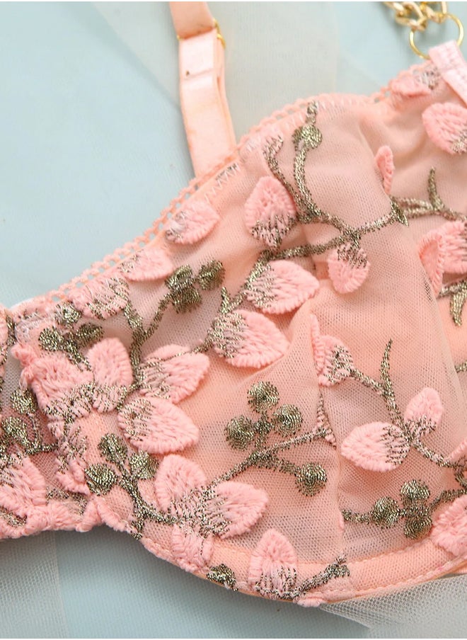 MARGOUN XXL Size Women Babydoll Sleepwear Luxury Lingerie Bra And Panty Sets Garter Lingerie Pink  - Image 3