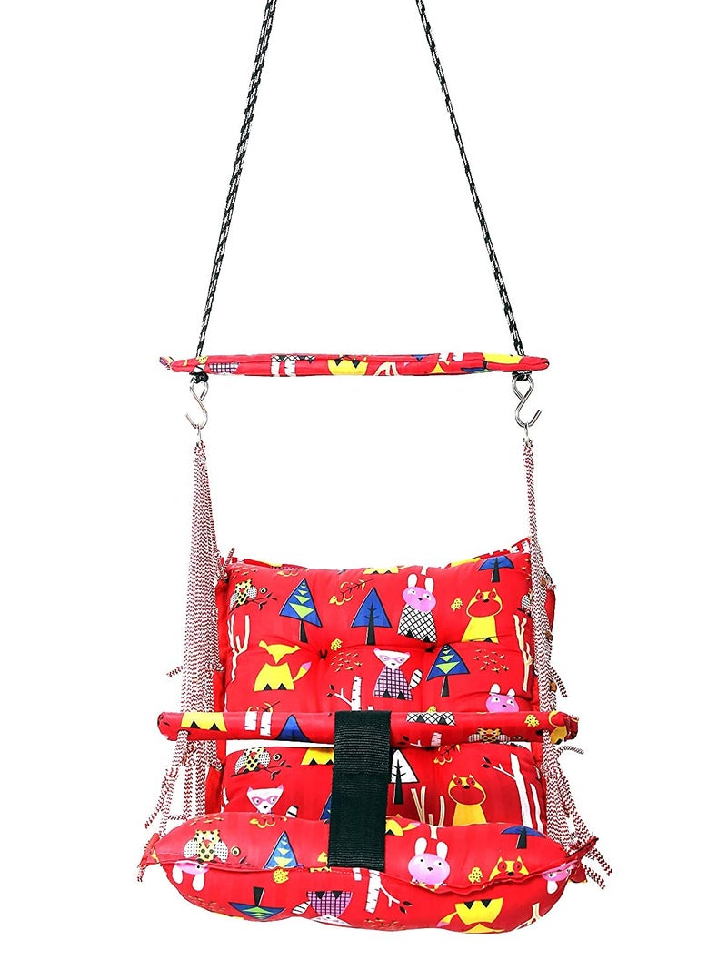 FABdon 4Matic Cotton Baby Swing Chair Hanging Jhula for 6 Month to 2 Years Kid's with 15 kg Capacity and Safety Belt (Red) - Image 2