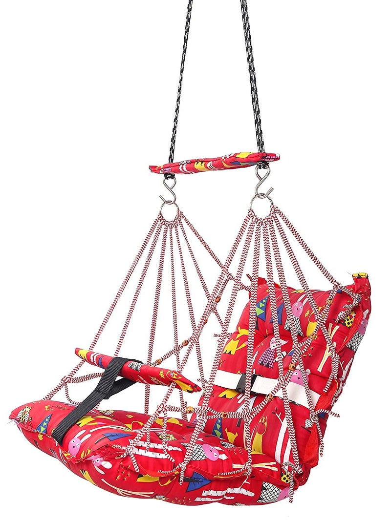 FABdon 4Matic Cotton Baby Swing Chair Hanging Jhula for 6 Month to 2 Years Kid's with 15 kg Capacity and Safety Belt (Red) - Image 1