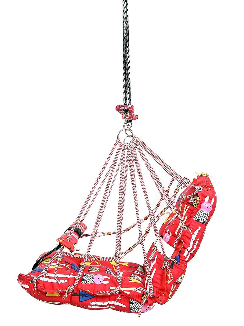 FABdon 4Matic Cotton Baby Swing Chair Hanging Jhula for 6 Month to 2 Years Kid's with 15 kg Capacity and Safety Belt (Red) - Image 3