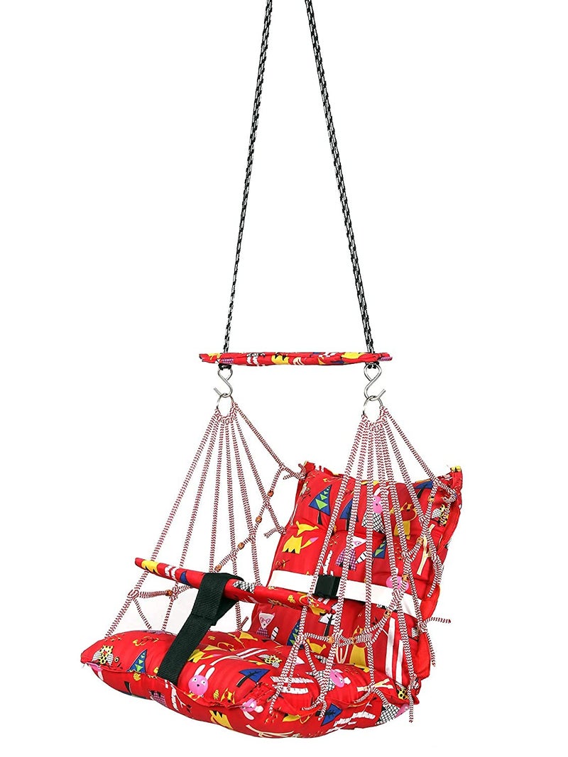 FABdon 4Matic Cotton Baby Swing Chair Hanging Jhula for 6 Month to 2 Years Kid's with 15 kg Capacity and Safety Belt (Red) - Image 4