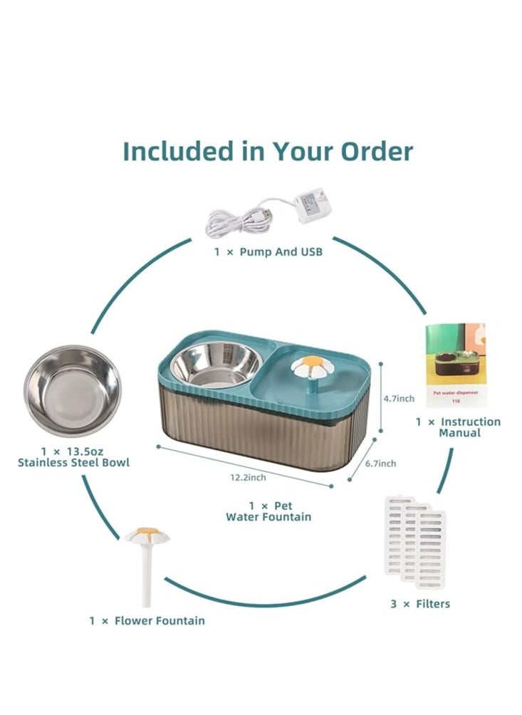 HAPPY PUSS - Pet automatic Water Dispenser 2-in-1 Cat Water Fountain and Stainless-Steel food bowl-blue color. - Image 1