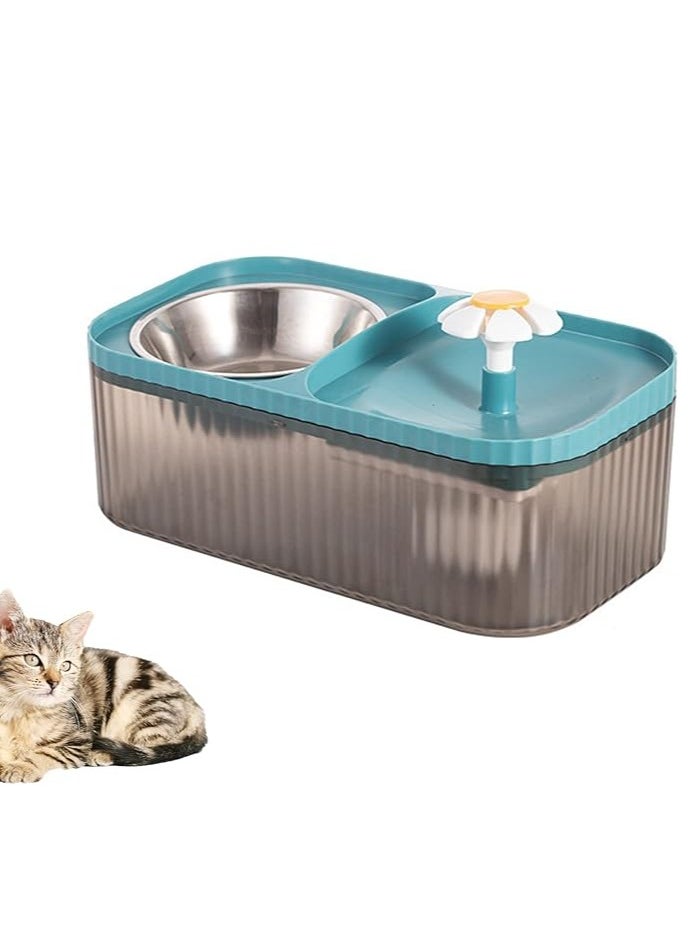 HAPPY PUSS - Pet automatic Water Dispenser 2-in-1 Cat Water Fountain and Stainless-Steel food bowl-blue color. - Image 1