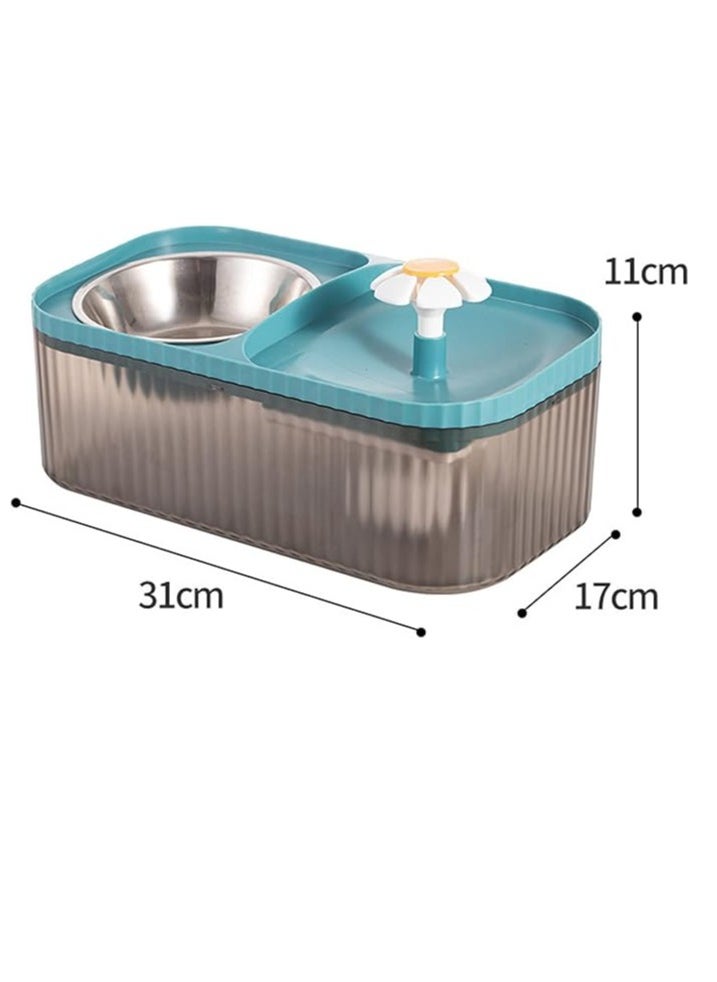 HAPPY PUSS - Pet automatic Water Dispenser 2-in-1 Cat Water Fountain and Stainless-Steel food bowl-blue color. - Image 1