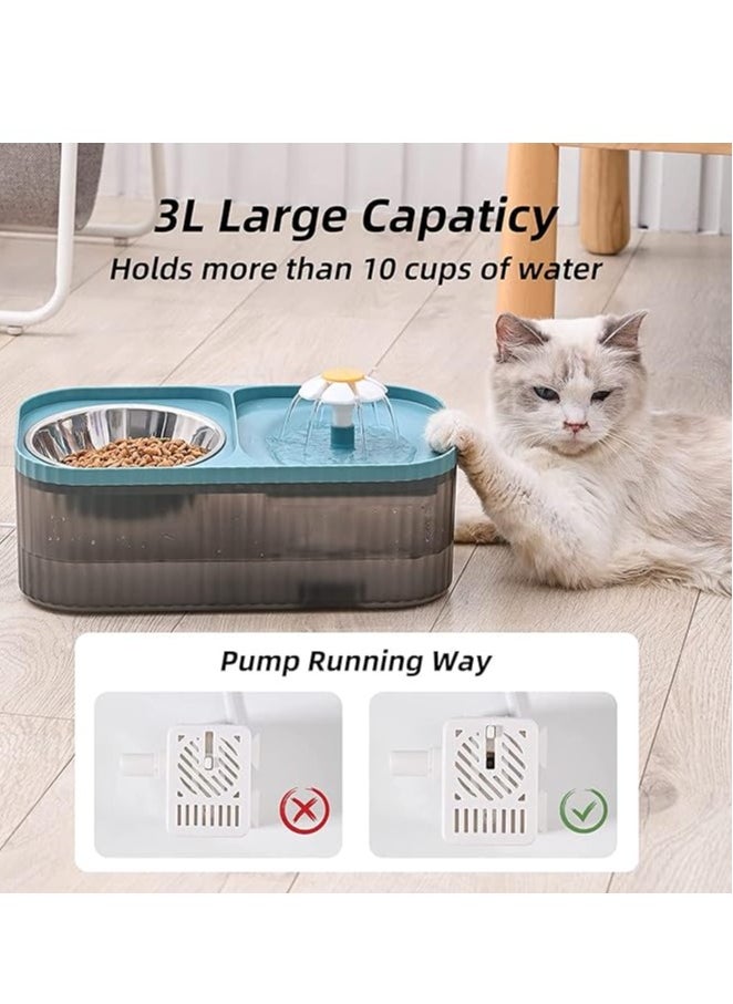 HAPPY PUSS - Pet automatic Water Dispenser 2-in-1 Cat Water Fountain and Stainless-Steel food bowl-blue color. - Image 1