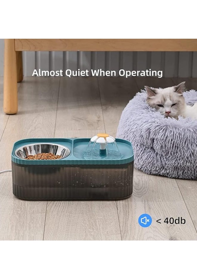 HAPPY PUSS - Pet automatic Water Dispenser 2-in-1 Cat Water Fountain and Stainless-Steel food bowl-blue color. - Image 1