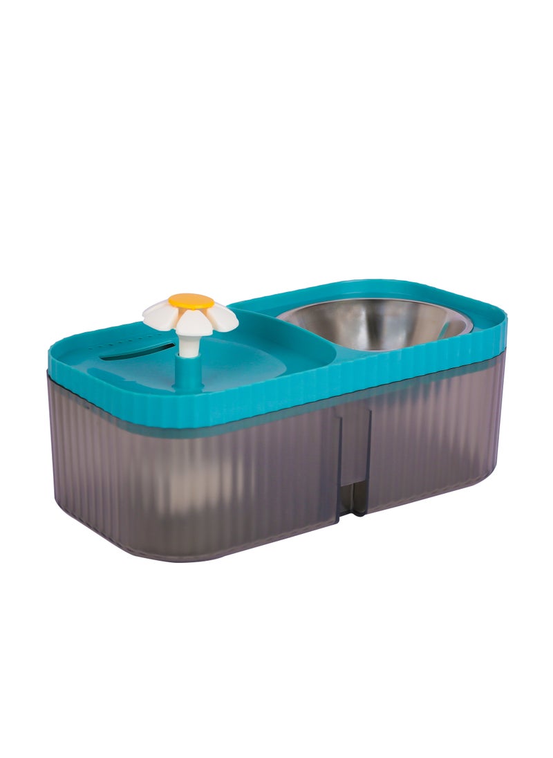 HAPPY PUSS - Pet automatic Water Dispenser 2-in-1 Cat Water Fountain and Stainless-Steel food bowl-blue color. - Image 1