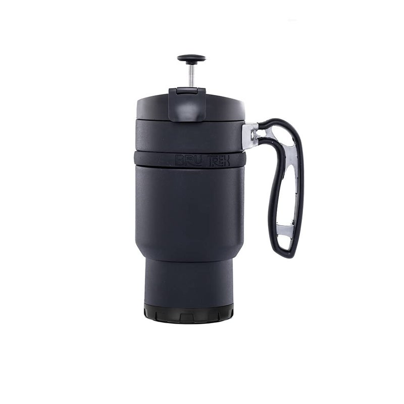BruTrek Double Shot 3.0 Travel Coffee French Press, 16 fl.oz Insulated Stainless Steel Mug, Removable Storage Bottom For Beans Grounds Tea Leaves, Brew A Second Cup, No Spill Lid (Obsidian) - Image 1