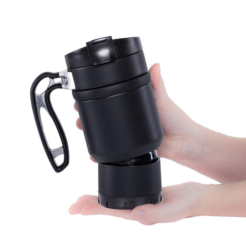 BruTrek Double Shot 3.0 Travel Coffee French Press, 16 fl.oz Insulated Stainless Steel Mug, Removable Storage Bottom For Beans Grounds Tea Leaves, Brew A Second Cup, No Spill Lid (Obsidian) - Image 2
