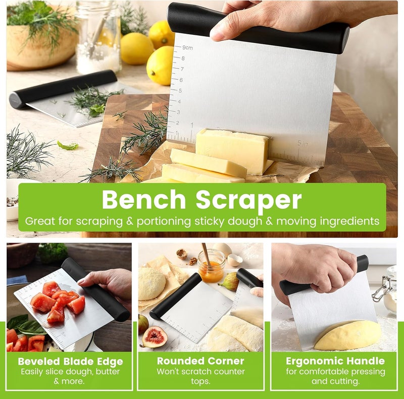 Spring Chef Dough Blender & Pastry Cutter Tool, Stainless Steel Pastry Blender & Bench Scraper for Pizza, Nut, Pie - Multipurpose Dough Cutter & Scraper Tool for Baking with Soft Grip Handles - Black - Image 3