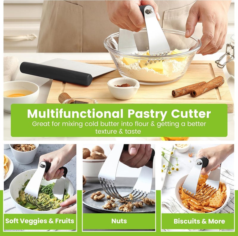 Spring Chef Dough Blender & Pastry Cutter Tool, Stainless Steel Pastry Blender & Bench Scraper for Pizza, Nut, Pie - Multipurpose Dough Cutter & Scraper Tool for Baking with Soft Grip Handles - Black - Image 2