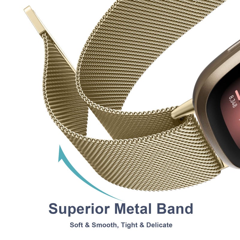 AK Metal Band Compatible With Fitbit Sense 2/Versa 4 - Stainless Steel Mesh Loop Strap for Women Men, Small Champagne - Image 4