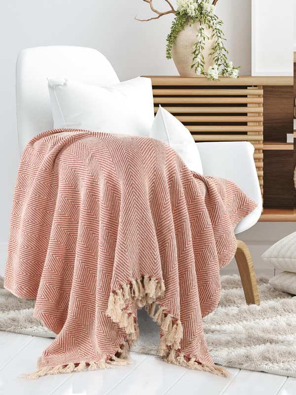 SASHAA WORLD Striped Chevron Throw Blanket | Throw for Sofa, Bedroom & Chair | Blush Pink Throw Blanket | 180 x 130 cm Pack of 1 - Image 1
