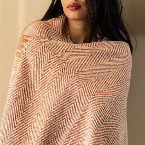 SASHAA WORLD Striped Chevron Throw Blanket | Throw for Sofa, Bedroom & Chair | Blush Pink Throw Blanket | 180 x 130 cm Pack of 1 - Image 3