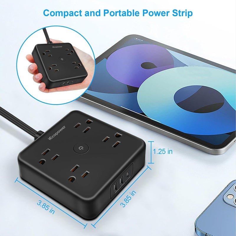 IECOPOWER Ultra Flat Plug Power Strip,Power Strip Surge Protector with 4 Widely Outlets - Image 4