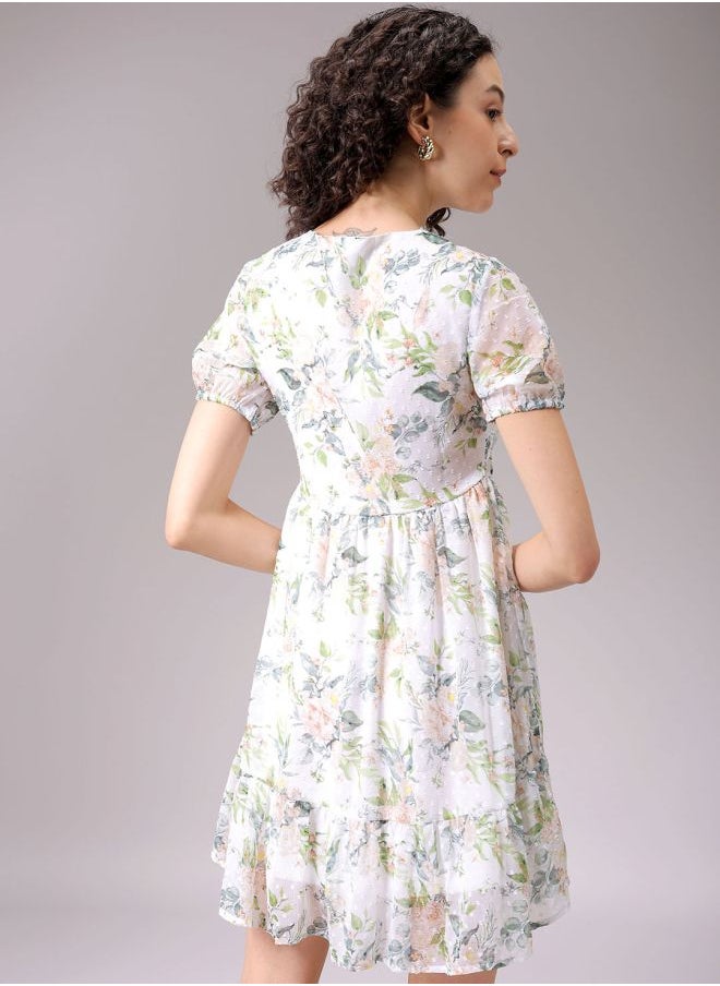 Freehand - Women Fit and Flared Casual Tropical Print Ruffle Dress - Image 1