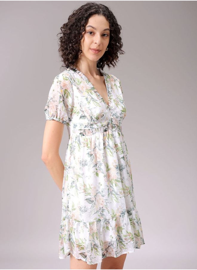 Freehand - Women Fit and Flared Casual Tropical Print Ruffle Dress - Image 1