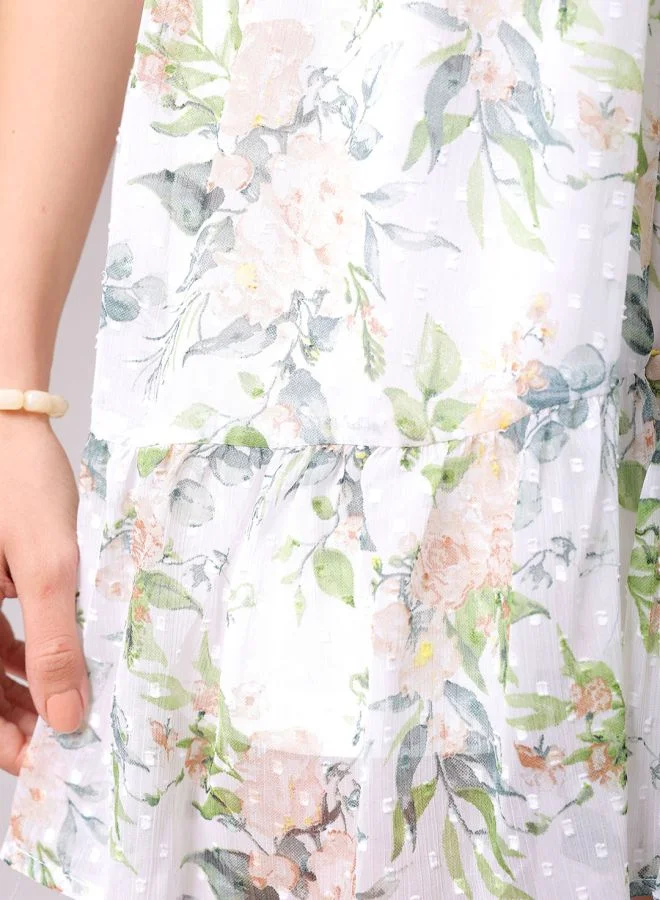 Freehand Women Fit and Flared Casual Tropical Print Ruffle Dress