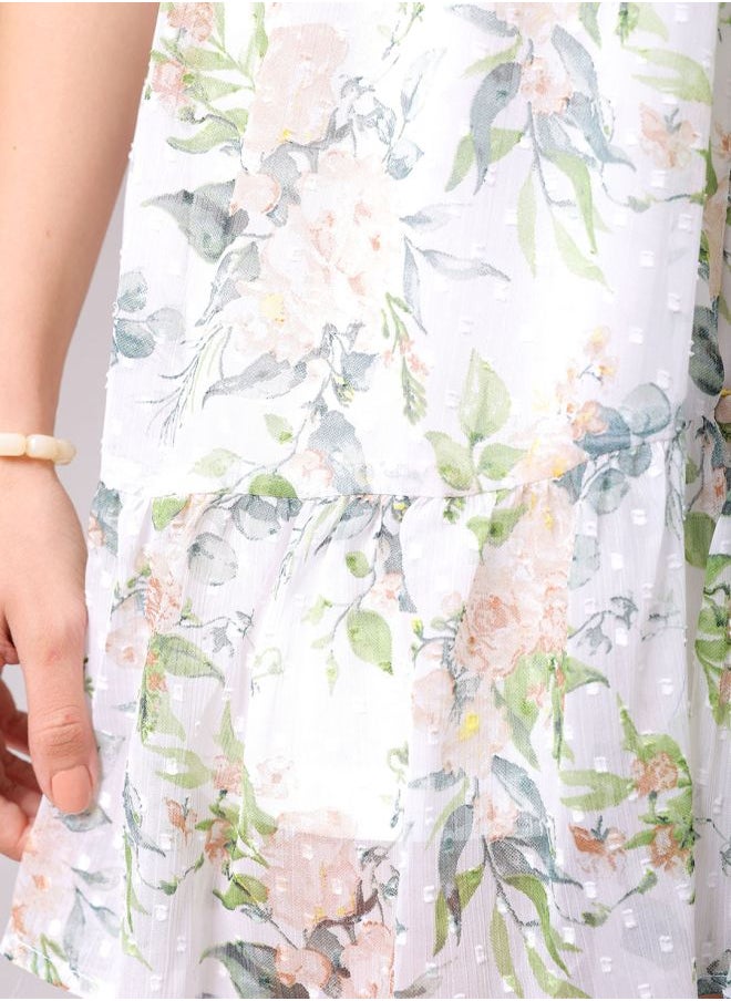 Freehand - Women Fit and Flared Casual Tropical Print Ruffle Dress - Image 1