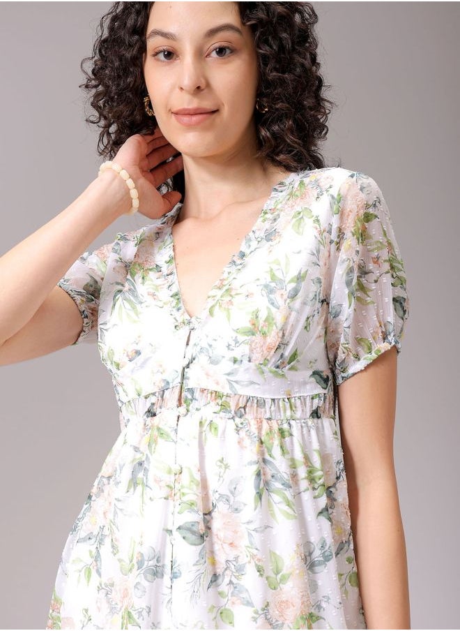 Freehand - Women Fit and Flared Casual Tropical Print Ruffle Dress - Image 1