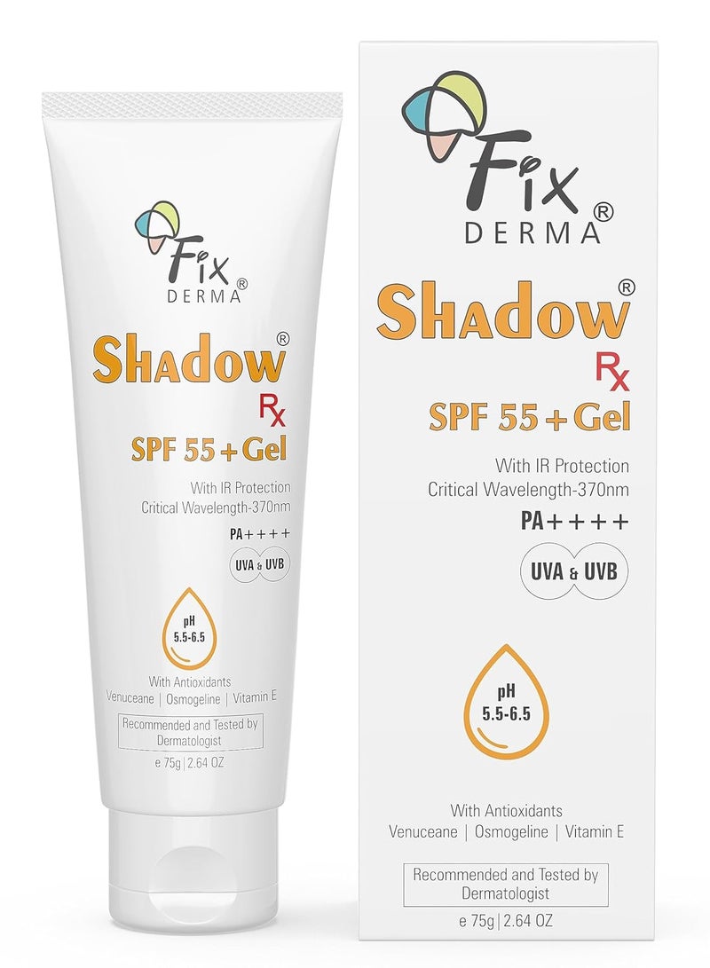 FIXDERMA جل واقي الشمس فيكسدرما شادو RX SPF 55 للبشرة الدهنية واقي شمس بحد أدنى SPF 50 واقي شمس للجسم والوجه واقي شمس هجين مع حماية من UVA و UVB و IR وفيتامين E 75 جرام - Image 1