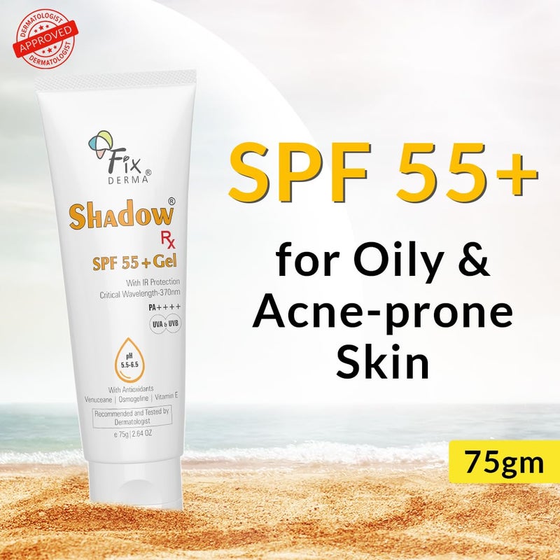 FIXDERMA جل واقي الشمس فيكسدرما شادو RX SPF 55 للبشرة الدهنية واقي شمس بحد أدنى SPF 50 واقي شمس للجسم والوجه واقي شمس هجين مع حماية من UVA و UVB و IR وفيتامين E 75 جرام - Image 2