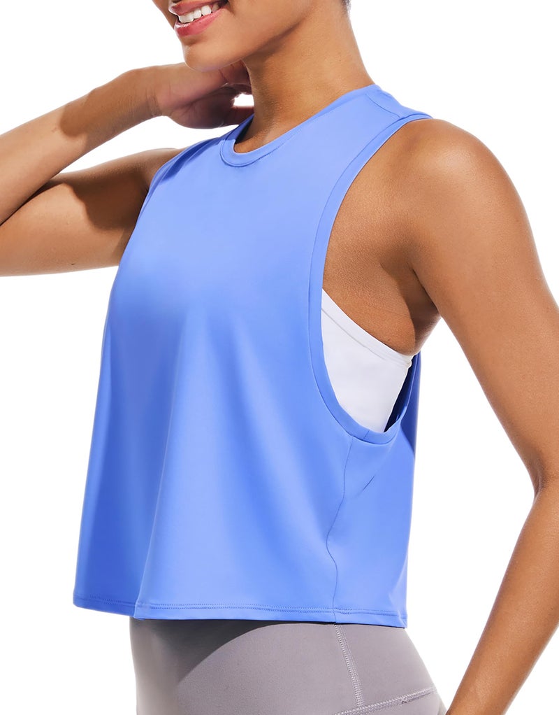 JOYSPELS Workout Tank Tops for Women, Ice Silk Quick Dry Athletic Crop Top, Loose Fit Running Yoga Gym Shirts - Image 1