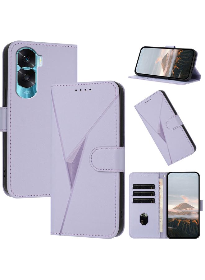 Green Tiger Case For Honor X50i / Honor 90 Lite Triangle Pattern Buckle Clasp Leather Phone Case - Image 1