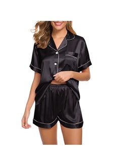 Generic 2 Pieces Women Pyjama Set Short Sleeve Knit Sleepwear Satin Nightwear For Ladies Loungewear Pajama Set 