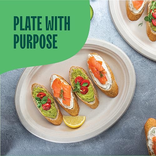 Stack Man 100% Compostable Oval Paper Plates [50-Pack] - {PFAS-Free} - {BPI Certified} - [12 Inch] Heavy Duty, Eco-Friendly, Biodegradable Bagasse Platters - Natural Brown 12" Oval Platter Plates by Stack Man - Image 3