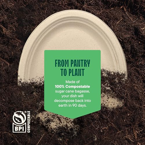 Stack Man 100% Compostable Oval Paper Plates [50-Pack] - {PFAS-Free} - {BPI Certified} - [12 Inch] Heavy Duty, Eco-Friendly, Biodegradable Bagasse Platters - Natural Brown 12" Oval Platter Plates by Stack Man - Image 5
