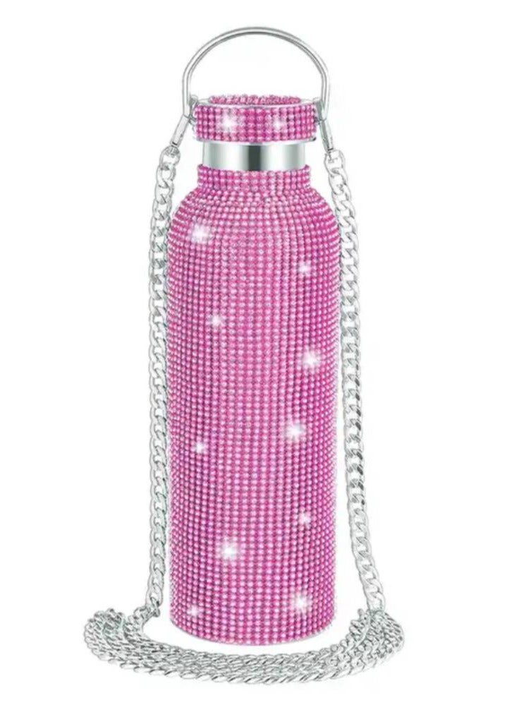 AROAQ 500ml Glitter Tumbler Thermal with Chain Bling Bottle with Lids Stainless Steel for Women Girl Water Bottle - Image 1