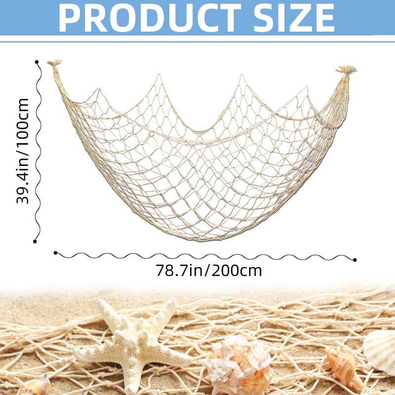 ZNBSIXP Fishing Net Decoration 79 x 39 Inch Natural Decorative Fish Net,Fish Netting for Decoration,Birthday Decorations Fishnet Decor,Decorative Fishing Nets for Wedding Beach Party - Image 3