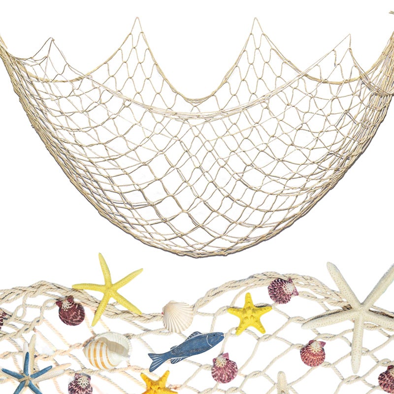 ZNBSIXP Fishing Net Decoration 79 x 39 Inch Natural Decorative Fish Net,Fish Netting for Decoration,Birthday Decorations Fishnet Decor,Decorative Fishing Nets for Wedding Beach Party - Image 1