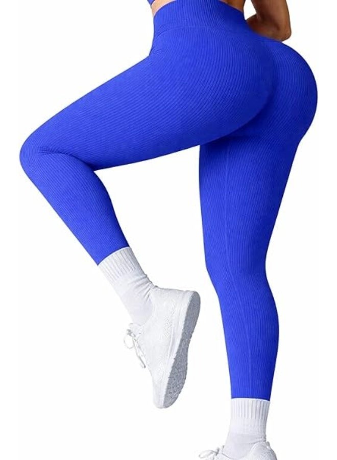 High Waist Ribbed Cotton Sports Leggings Stretchy Elastic Fabric Comfortable Fit for Women Up to 105 kg