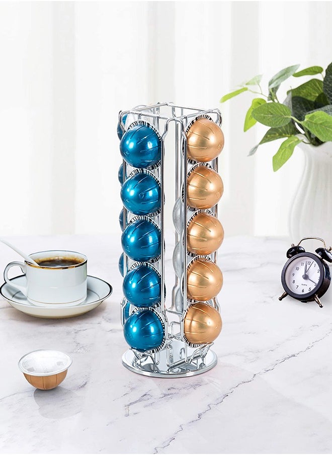 Garlo - Carousel - Holds 20 Vertuoline Capsules - Nespresso Pods Holder - Coffee Pod Storage and Dispenser Organizer Rack Stand, 360-Degree Rotation, Elegant, Modern Chrome Finish - Image 1