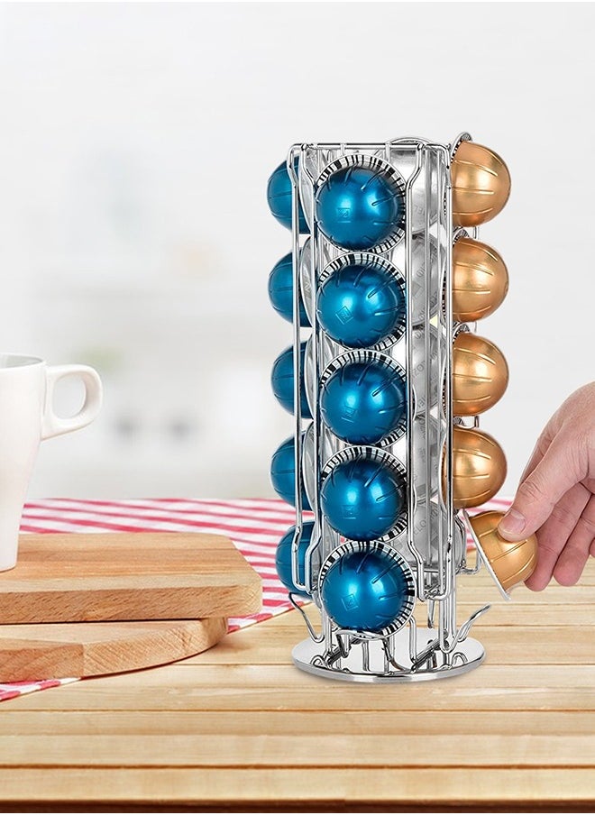 Garlo - Carousel - Holds 20 Vertuoline Capsules - Nespresso Pods Holder - Coffee Pod Storage and Dispenser Organizer Rack Stand, 360-Degree Rotation, Elegant, Modern Chrome Finish - Image 1