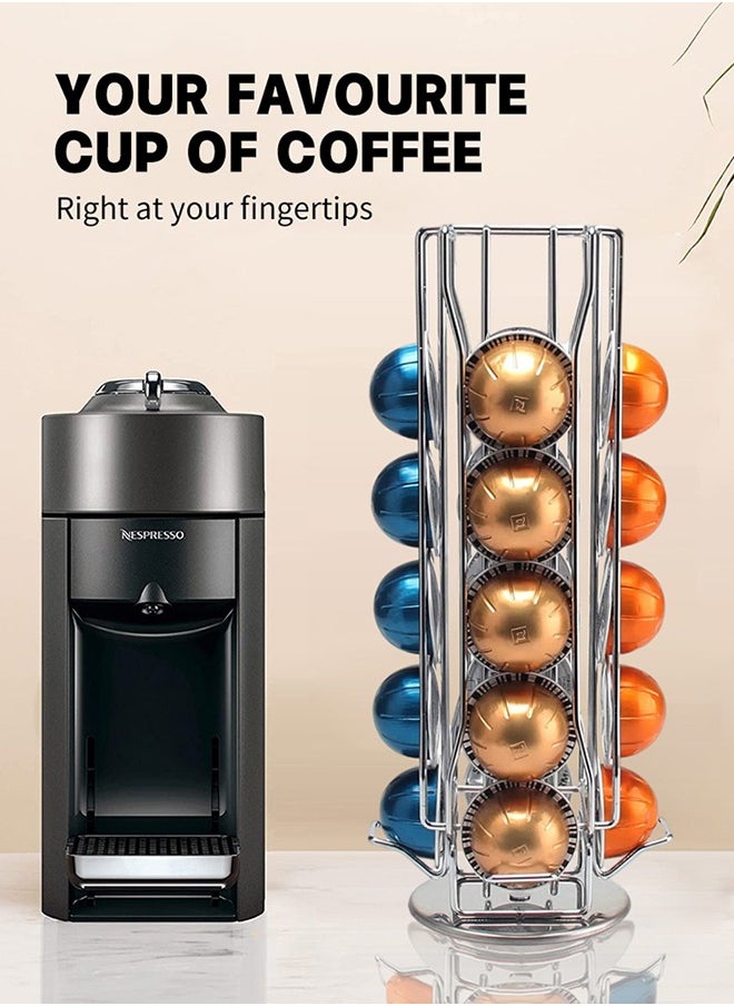 Garlo - Carousel - Holds 20 Vertuoline Capsules - Nespresso Pods Holder - Coffee Pod Storage and Dispenser Organizer Rack Stand, 360-Degree Rotation, Elegant, Modern Chrome Finish - Image 1