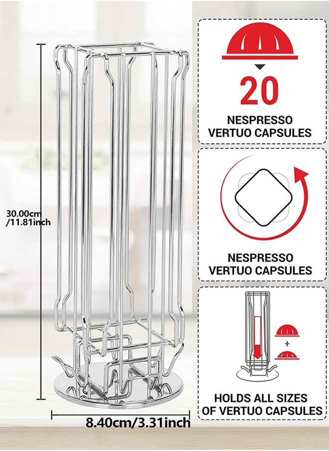 Garlo - Carousel - Holds 20 Vertuoline Capsules - Nespresso Pods Holder - Coffee Pod Storage and Dispenser Organizer Rack Stand, 360-Degree Rotation, Elegant, Modern Chrome Finish - Image 1