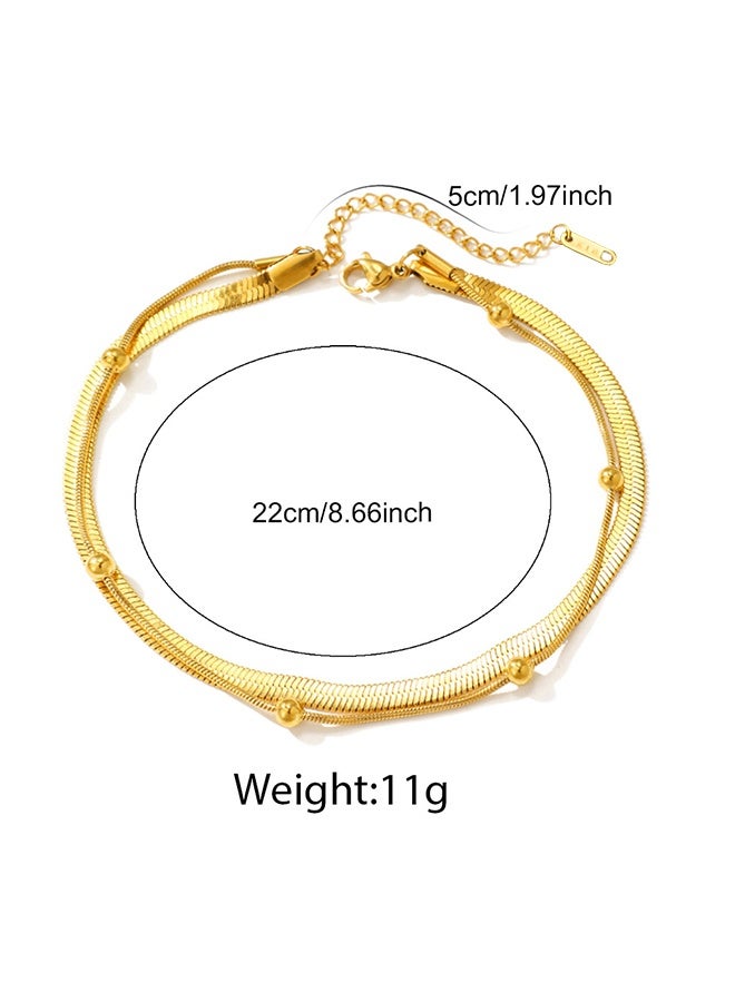 Fashion Stainless Steel 18K Gold Plated Double Layer Ball Bead Anklet For Women Party Holiday - Image 5