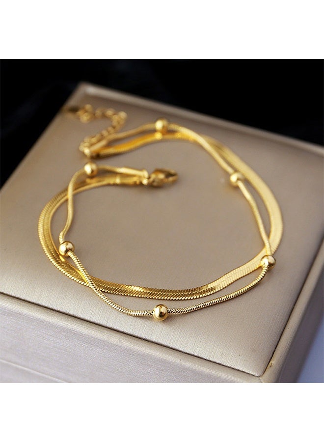 Fashion Stainless Steel 18K Gold Plated Double Layer Ball Bead Anklet For Women Party Holiday - Image 2