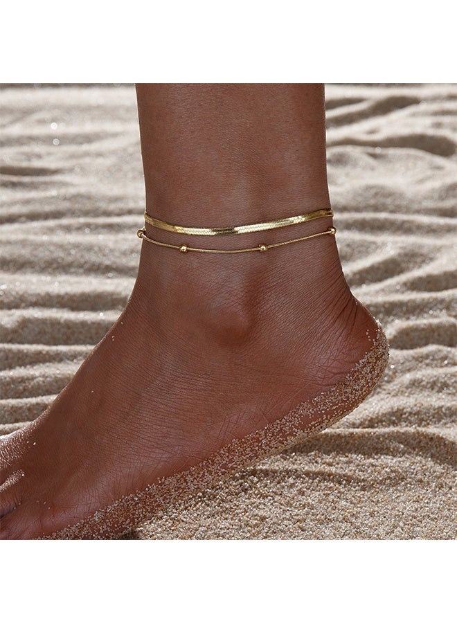 Fashion Stainless Steel 18K Gold Plated Double Layer Ball Bead Anklet For Women Party Holiday - Image 1