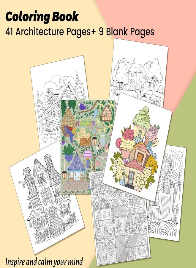 Flying Eagle Architecture Coloring Book for Adults 41 Unique Single Sided Patterns and 9 Blank Pages with 12 Colored Pencils Set 130GSM Thick Paper Stress Relief & Mindfulness Gift for Women Men, 8.5 X 11in - Image 3