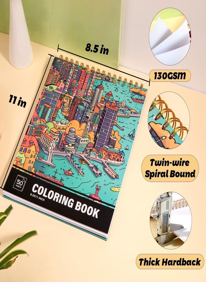 Flying Eagle Architecture Coloring Book for Adults 41 Unique Single Sided Patterns and 9 Blank Pages with 12 Colored Pencils Set 130GSM Thick Paper Stress Relief & Mindfulness Gift for Women Men, 8.5 X 11in - Image 4