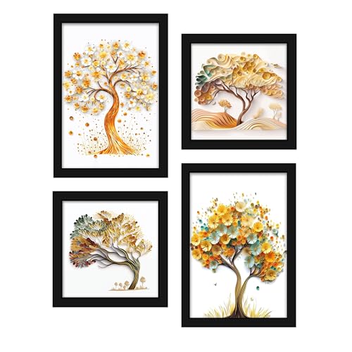 Indianara Abstract Tree Framed Gallery Wall Art, Set of 4 for Living Room | Wall Decor | Bedroom | Office | Hotel(10805) - Image 1